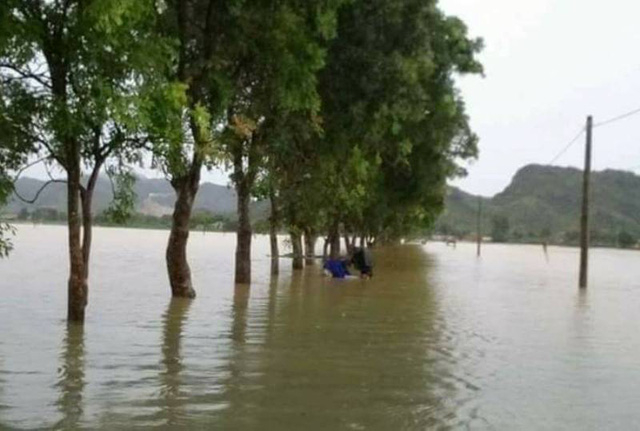 Đường giao th&ocirc;ng đi v&agrave;o ph&acirc;n trại số 2 v&agrave; số 3 ngập nước.