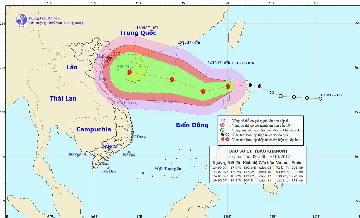 Vị tr&iacute;, hướng đi của cơn b&atilde;o số 11. Ảnh: nchmf.gov.vn