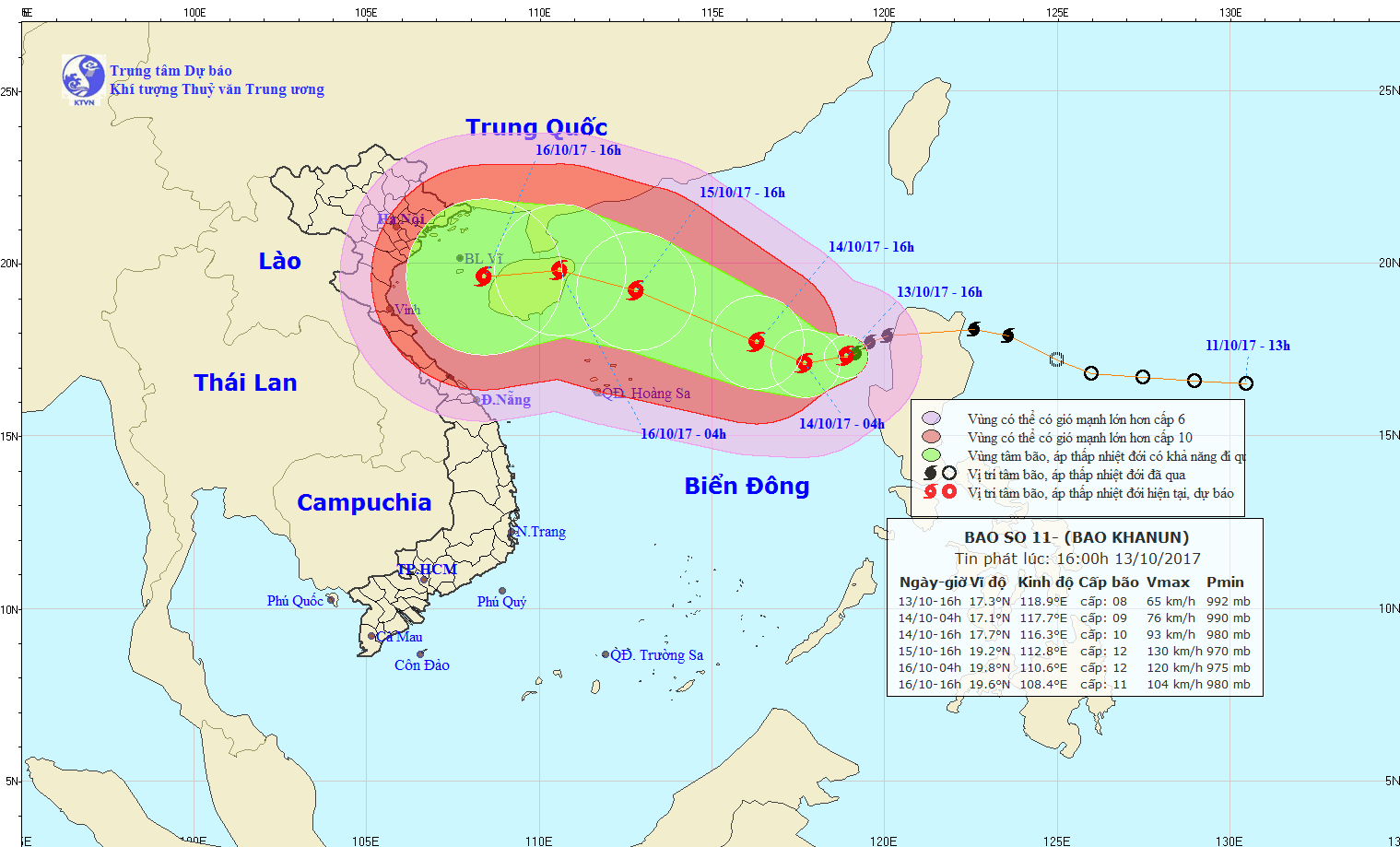 Vị tr&iacute;, hướng đi của cơn b&atilde;o số 11. Ảnh: nchmf.gov.vn
