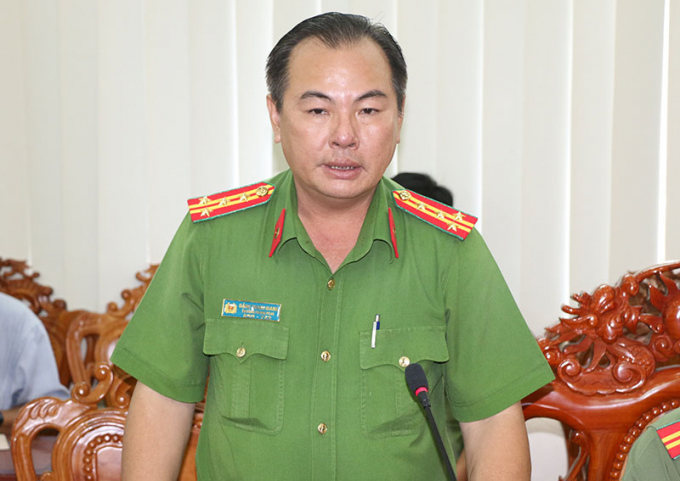 Đại t&aacute; Đặng Thanh Giang &ndash;Trưởng ph&ograve;ng Cảnh s&aacute;t h&igrave;nh sự C&ocirc;ng an Hậu Giang th&ocirc;ng tin về vụ &aacute;n.