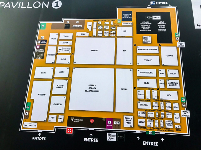 Gian h&agrave;ng của VinFast nằm tại Pavillon 1 &ndash; khu triển l&atilde;m Paris Motorshow, b&ecirc;n cạnh những t&ecirc;n tuổi lớn như Ferrari, Suzuki... Triển l&atilde;m Paris Motor Show sẽ diễn ra từ 2/10 đến 14/10/2018.