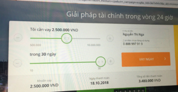 Một trong những website cho vay trực tuyến. (Ảnh chụp m&agrave;n h&igrave;nh)