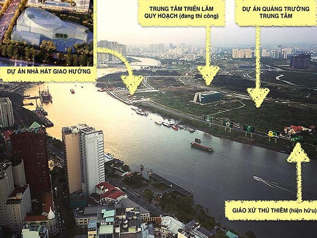 Vị tr&iacute; c&aacute;c dự &aacute;n, c&ocirc;ng tr&igrave;nh đang thi c&ocirc;ng lẫn hiện hữu tại Thủ Thi&ecirc;m. Ảnh: QUỲNH TRANG