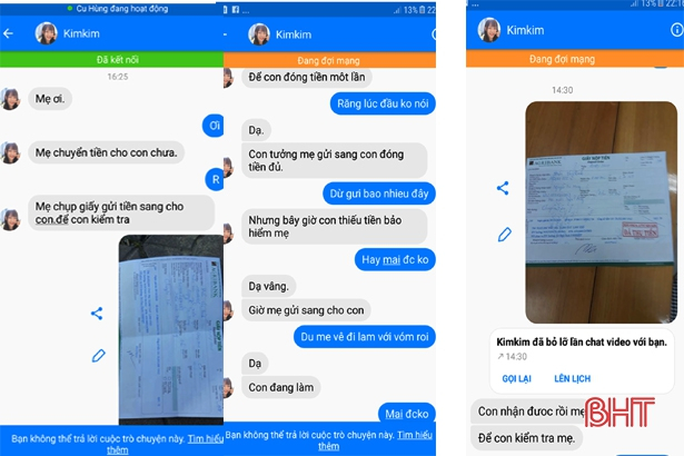 C&aacute;c tin nhắn qua lại giữa