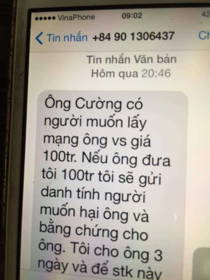 Một trong những tin nhắn khủng bố, đe dọa&nbsp;l&atilde;nh đạo Văn ph&ograve;ng Đo&agrave;n Đại biểu Quốc hội nhằm chiếm đoạt tiền.