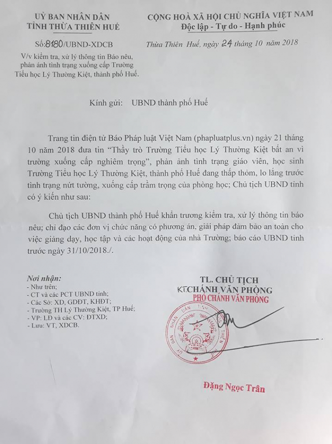 C&ocirc;ng văn số 8180/UBND-XDCB.