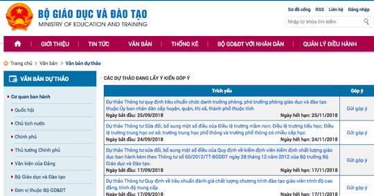 Trang web của Bộ GD-ĐT kh&ocirc;ng c&ograve;n dự thảo th&ocirc;ng tư an h&agrave;nh Quy chế c&ocirc;ng t&aacute;c học sinh, sinh vi&ecirc;n (HSSV) đối với c&aacute;c ng&agrave;nh đ&agrave;o tạo gi&aacute;o vi&ecirc;n tr&igrave;nh độ cao đẳng, tr&igrave;nh độ trung cấp hệ ch&iacute;nh quy.