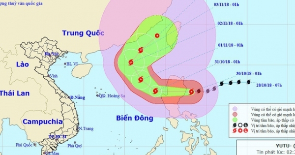 Bão Yutu sẽ giảm cấp khi vào Biển Đông