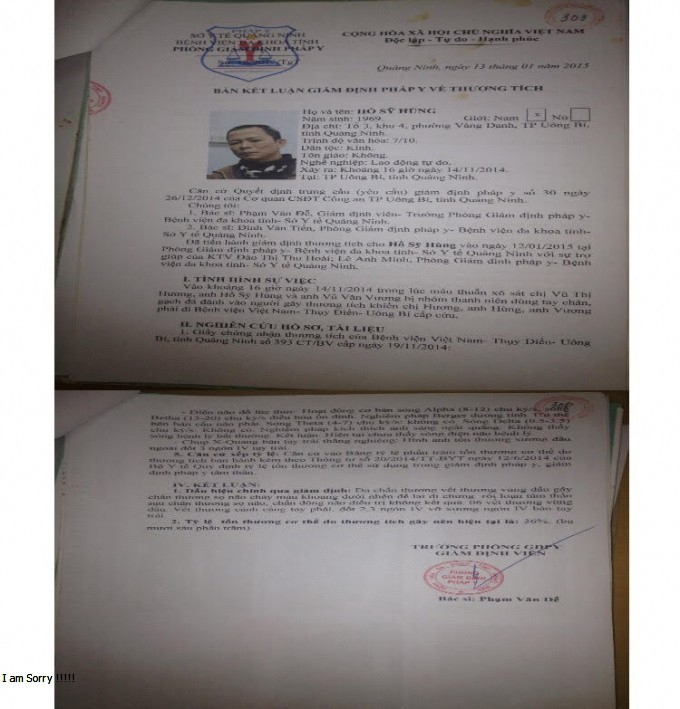 Bản kết luận giám định pháp y về thương tích.