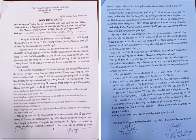 Đơn kiến nghị của hàng nghìn phụ huynh hai trường