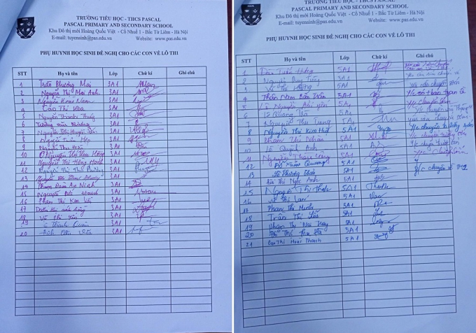 Danh sách hàng nghìn phụ huynh hai trường đề nghị đưa các học sinh về lô TH1