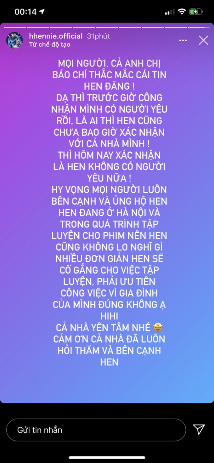 H'Hen Niê xác nhận 'không còn người yêu nữa' trên trang cá nhân.