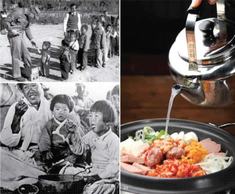 Món lẩu quân đội chứ danh này ra đời vào thời gian đất nước Hàn Quốc chìm trong đói nghèo của cuộc chiến năm 1950.