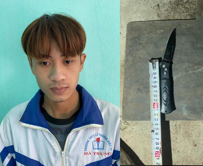 Nghi can Vũ Tiến Long và tang vật của vụ án.