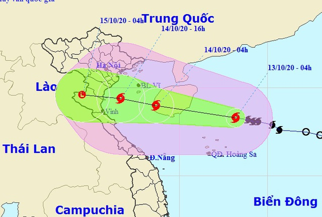 Vị trí và hướng di chuyển của cơn bão số 7. Ảnh NCHMF.