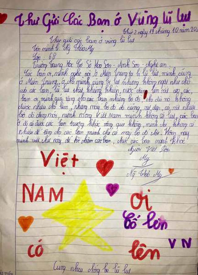 Bức thư giản dị nhưng ấm &aacute;p của em Nguyễn Thảo My - Lớp 6B Trường THCS Hoa Sơn, huyện Anh Sơn.