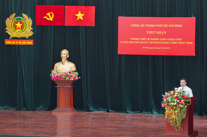 Ông Nguyễn Đình Trung - Chủ tịch Tập đoàn Hưng Thịnh chia sẻ về mong muốn  được chung tay góp sức với công tác PCCC và cứu nạn, cứu hộ của Thành phố