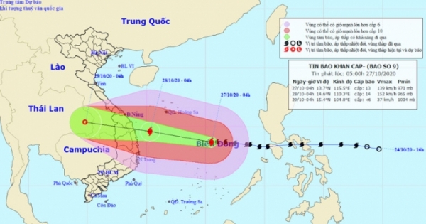 Bão số 9: Sức gió mạnh nhất vùng gần tâm bão mạnh cấp 13-14 giật cấp 17