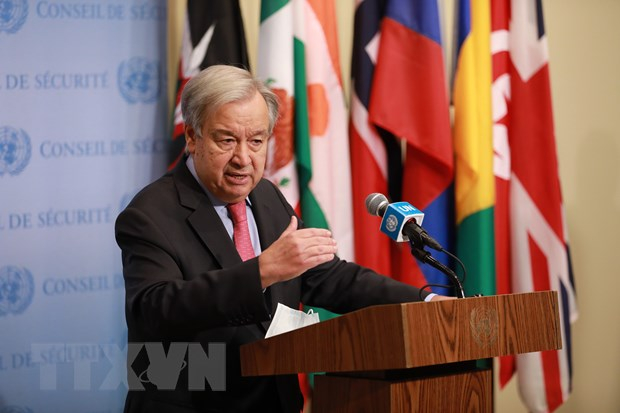 Tổng Thư ký Liên hợp quốc Antonio Guterres phát biểu với báo giới tại New York, Mỹ, ngày 11/10/2021. (Ảnh: THX/TTXVN)