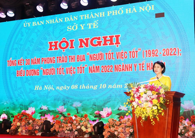 Giám đốc Sở Y tế Hà Nội Trần Thị Nhị Hà phát biểu tại hội nghị.