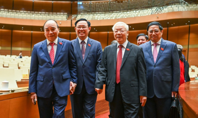 Tổng Bí thư Nguyễn Phú Trọng, Chủ tịch nước Nguyễn Xuân Phúc, Thủ tướng Chính phủ Phạm Minh Chính, Chủ tịch Quốc hội Vương Đình Huệ dự khai mạc Kỳ họp.