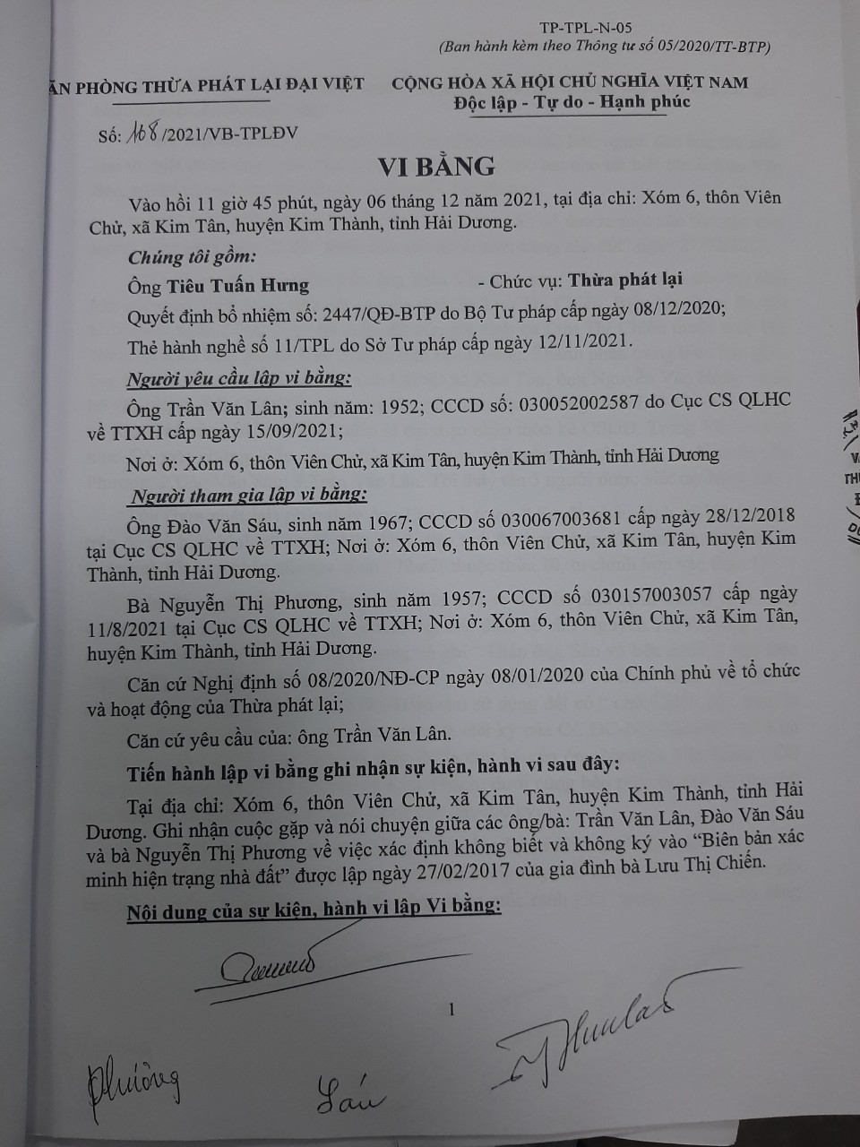 Gia đình ông Lân cũng đã lập Vi bằng về những dấu hiệu sai phạm trong vụ án.