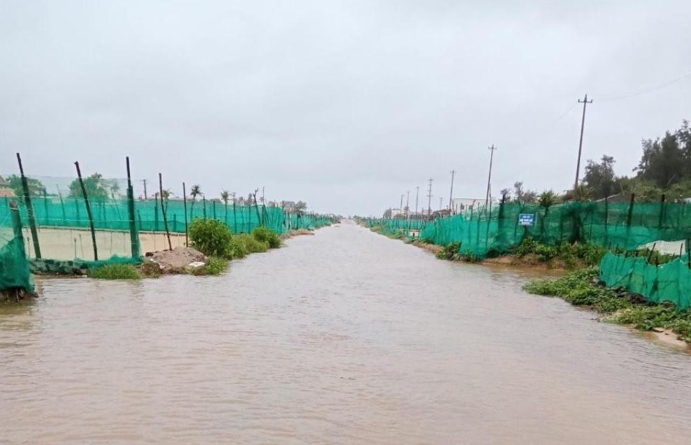 Mưa lớn khiến một số tuyến đường ở đảo Lý Sơn bị ngập cục bộ. Ảnh Báo Quảng Ngãi