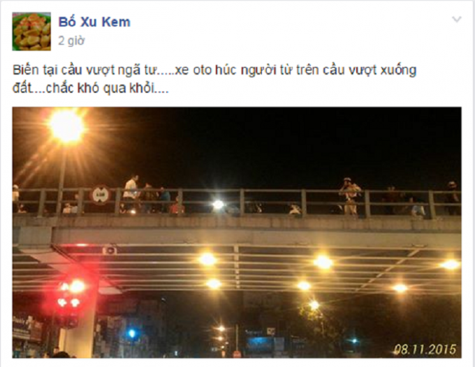 Hiện trường vụ tai nạn tr&ecirc;n cầu vượt Th&aacute;i H&agrave; - Ch&ugrave;a Bộc. Nguồn: Bố Xu Kem/www.otofun.net