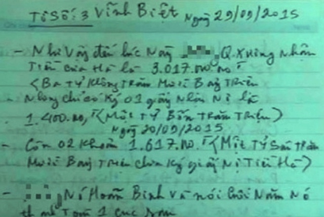 Tờ số 3 trong l&aacute; thư tuyệt mệnh c&oacute; đề cập chuyện vay nợ của &ocirc;ng V.T.D