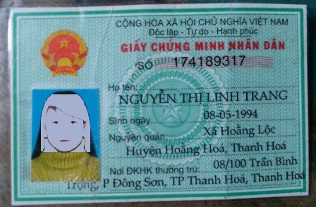 Chứng minh nh&acirc;n d&acirc;n của Nguyễn Thị Linh Trang đ&aacute;nh rơi khi bỏ chạy khỏi hiện trường