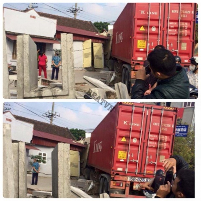 Hưng Y&ecirc;n: Xe container mất l&aacute;i đ&acirc;m thẳng v&agrave;o nh&agrave; d&acirc;n