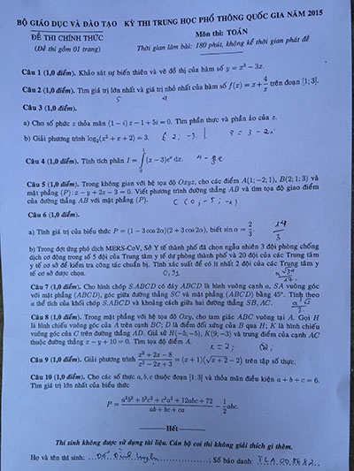 Cấu tr&uacute;c đề thi m&ocirc;n To&aacute;n, kỳ thi THPT Quốc gia 2015. Ảnh: Loan Bảo.