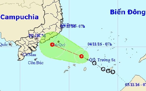 Hướng đi dự kiến của &aacute;p thấp nhiệt đới. Ảnh:&nbsp;TTDBKTTVTƯ