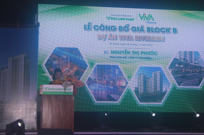 B&agrave; Nguyễn Thị Phước &ndash; Tổng gi&aacute;m đốc c&ocirc;ng ty Vietcomreal ph&aacute;t biểu tại buổi lễ c&ocirc;ng bố.