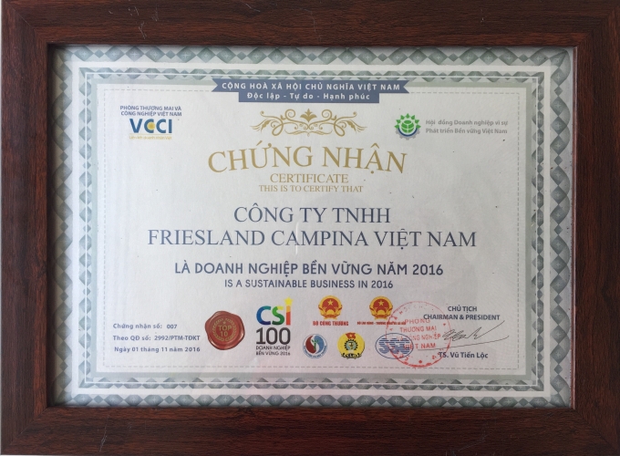 Chứng nhận Doanh nghiệp bền vững.