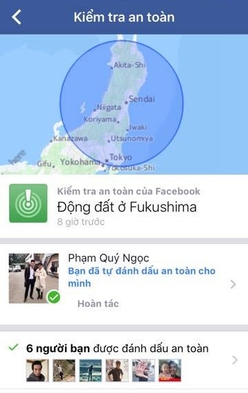 Facebook đ&atilde; k&iacute;ch hoạt t&iacute;nh năng đ&aacute;nh dấu an to&agrave;n khi trận động đất xảy ra v&agrave;o s&aacute;ng sớm ng&agrave;y 22/11 tại Nhật Bản.