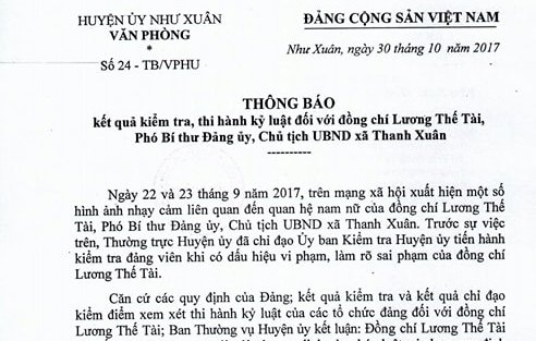 Thanh Hóa: Chủ tịch UBND xã lộ ảnh "ân ái" bị mất chức