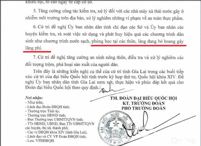 Văn bản khẳng định g&acirc;y l&atilde;ng ph&iacute; của Đo&agrave;n ĐBQH tỉnh Gia Lai