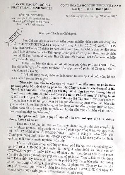 Vụ cổ phần h&oacute;a HACINCO: Ban chỉ đạo đổi mới v&agrave; ph&aacute;t triển doanh nghiệp phản biện nhiều vấn đề