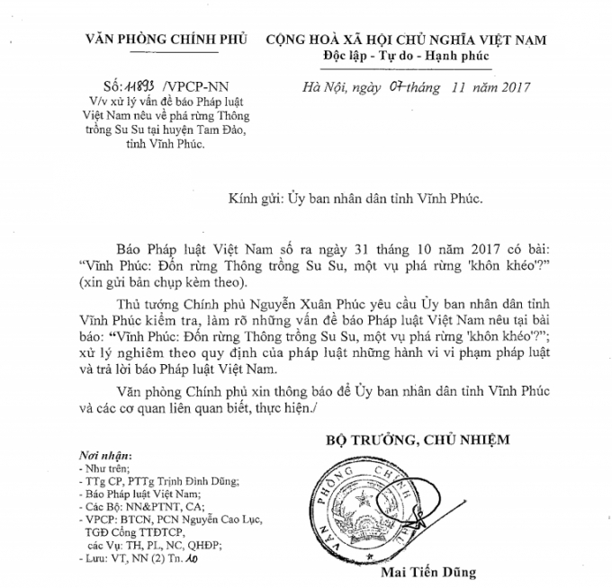 Văn Ph&ograve;ng Ch&iacute;nh Phủ ra Văn bản số 11893/VPCP-NN về việc xử l&yacute; vấn đề b&aacute;o Ph&aacute;p Luật Việt Nam (Ph&aacute;p Luật Plus).
