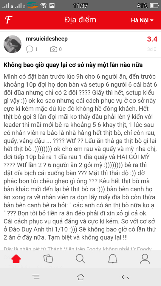 Kh&aacute;ch h&agrave;ng bức x&uacute;c tố Lẩu Phan quảng c&aacute;o một đằng, phục vụ một kiểu