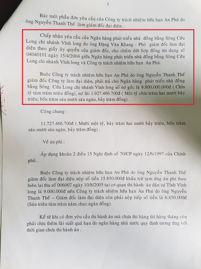 Bản &aacute;n số 03/2005/KDTMST của TAND tỉnh Vĩnh Long.