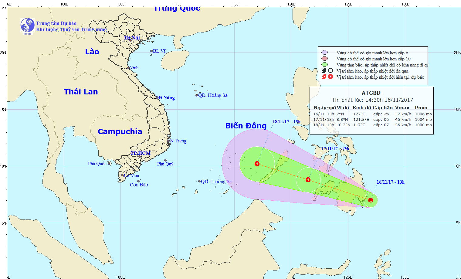 &Aacute;p thấp nhiệt đới c&oacute; khả năng đi v&agrave;o biển Đ&ocirc;ng. Ảnh: nchmf.gov.vn