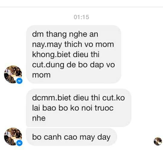 Những tin nhắn từ một người lạ đe dọa anh C khi đăng những th&ocirc;ng tin li&ecirc;n quan đến sự việc.