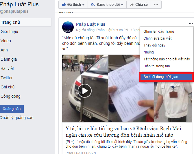 Sau khi chức năng x&oacute;a b&agrave;i viết bị loại bỏ, chỉ c&oacute; thể ần b&agrave;i viết tr&ecirc;n d&ograve;ng thời gian.
