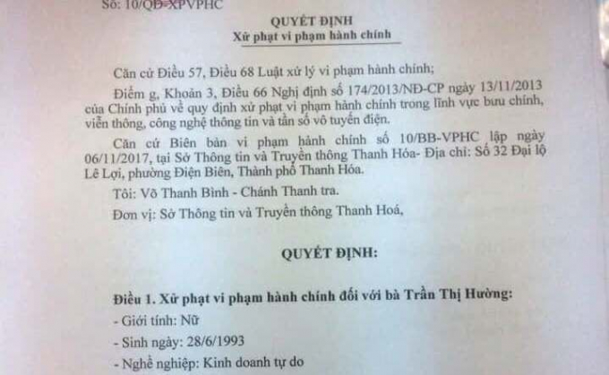 Quyết định xử phạt h&agrave;nh vi đăng tải th&ocirc;ng tin bịa đặt vụ bắt c&oacute;c trẻ em.