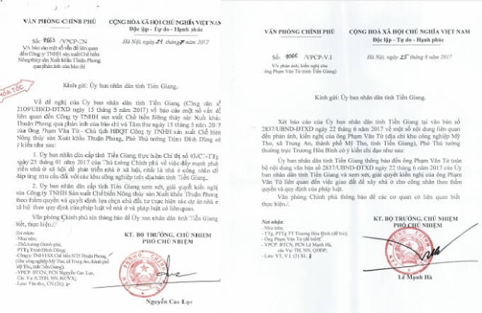 Hai c&ocirc;ng văn của VPCP truyền đạt &yacute; kiến chỉ đạo của Ph&oacute; Thủ tướng Thường trực Trương Ho&agrave; B&igrave;nh v&agrave; Ph&oacute; thủ tướng Trịnh Đ&igrave;nh Dũng.&nbsp;