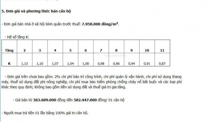 Đơn gi&aacute; v&agrave; phương thức b&aacute;n căn hộ theo th&ocirc;ng b&aacute;o Sở X&acirc;y dựng TP Đ&agrave; Nẵng.