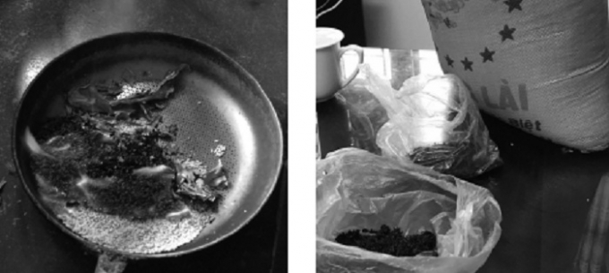 Gạo cứu trợ cho người d&acirc;n th&ocirc;n Thọ Lộc Bắc bắt lửa rất nhanh v&agrave; kết d&iacute;nh th&agrave;nh từng mảng.