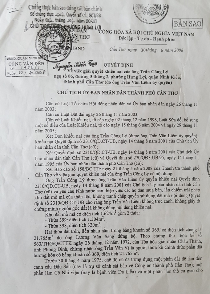 Quyết định số 1554 của UBND TP Cần Thơ.